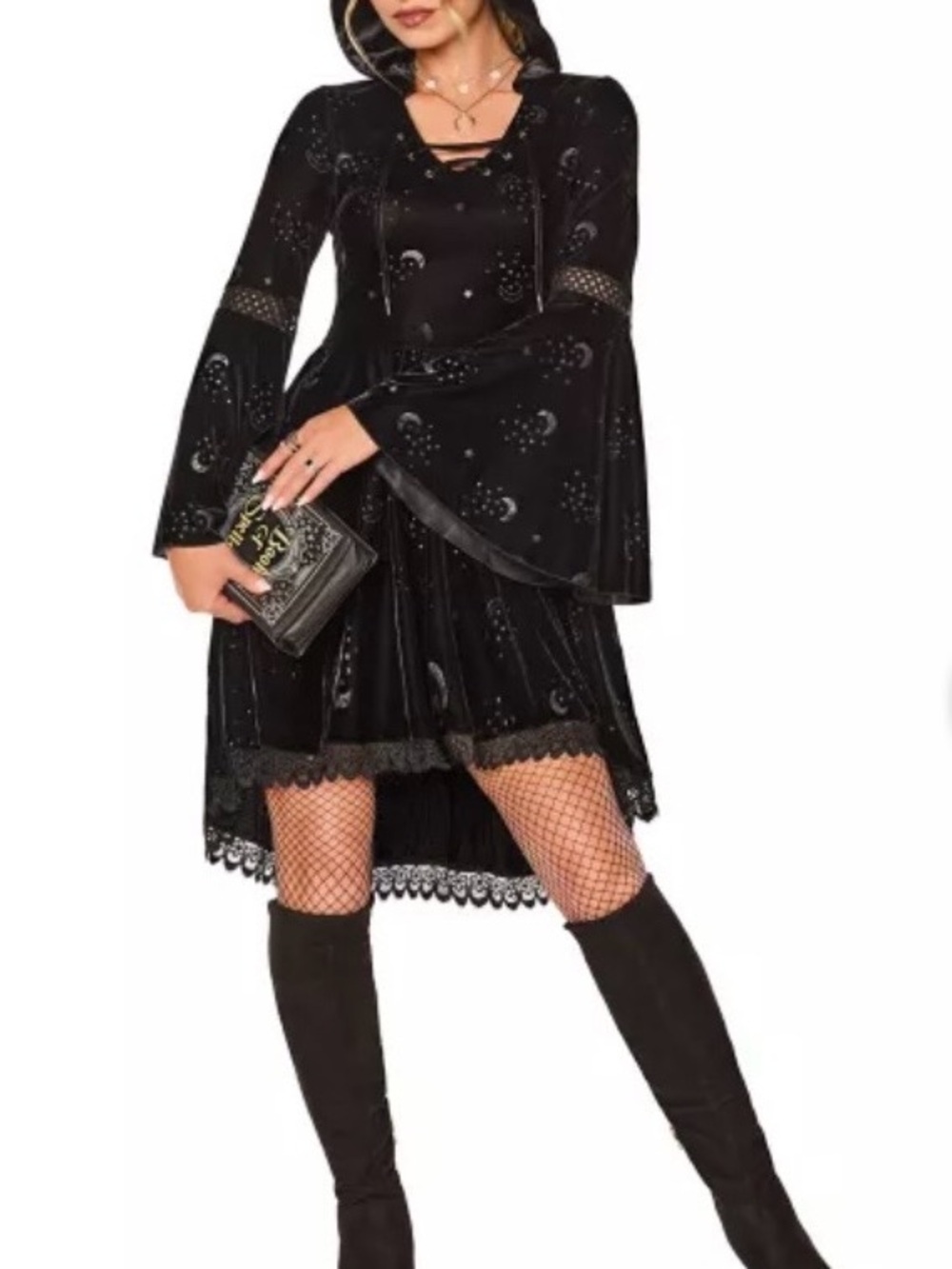 Spirit Halloween Celestial Coven Hooded Velvet Dress Witchy Whimsygoth XL